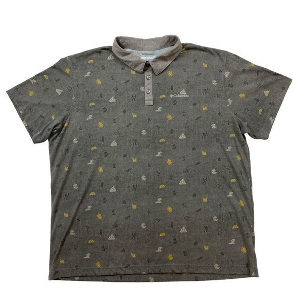 COLUMBIA Omni-Wick Advanced Evaporation Polo Shirt Men's XXL Gray All Over Print - Picture 1 of 12